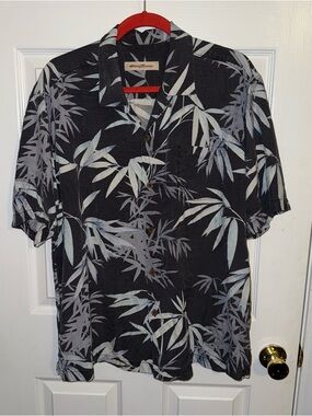 Tommy Bahama Men's Black Short-Sleeve Tropical Shirt 100% Silk